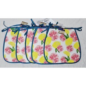 5 Chair Pads Home Collection Summer Citrus Lemons Oranges Blue Trim